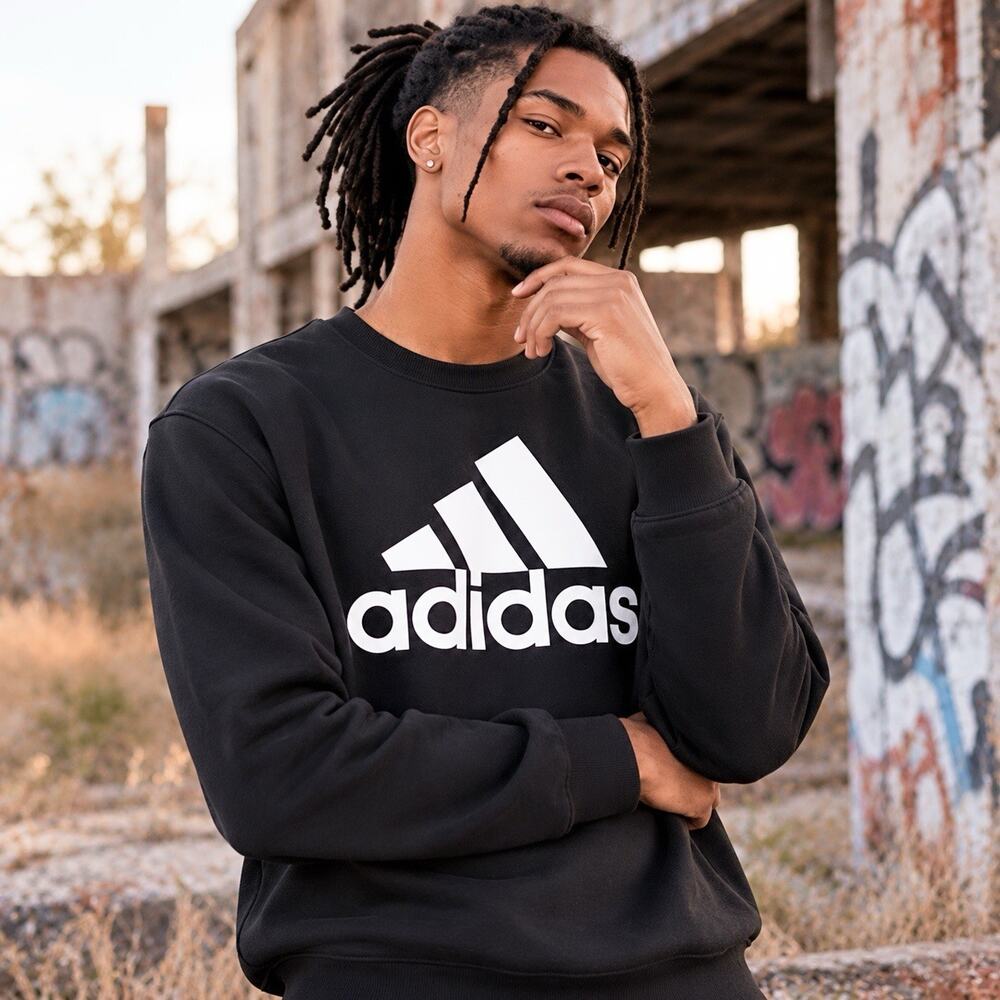 adidas Mens Big Logo Fleece Sweatshirt - Black White, Size 2XL